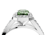 White gold Fancy Green Emerald Cut Diamond Split Shank Halo Ring with Four-Prong Setting_105