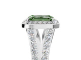 White gold Fancy Green Emerald Cut Diamond Split Shank Halo Ring with Four-Prong Setting_106