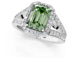 White gold Fancy Green Emerald Cut Diamond Split Shank Halo Ring with Four-Prong Setting_107