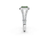 White gold Fancy Green Emerald Cut Diamond Split Shank Halo Ring with Four-Prong Setting_108