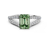 White gold Fancy Green Emerald Cut Diamond Split Shank Pavé Engagement Ring with Four-Prong Setting_73