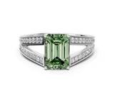 White gold Fancy Green Emerald Cut Diamond Split Shank Ring with Pavé Band and Four-Prong Setting_64