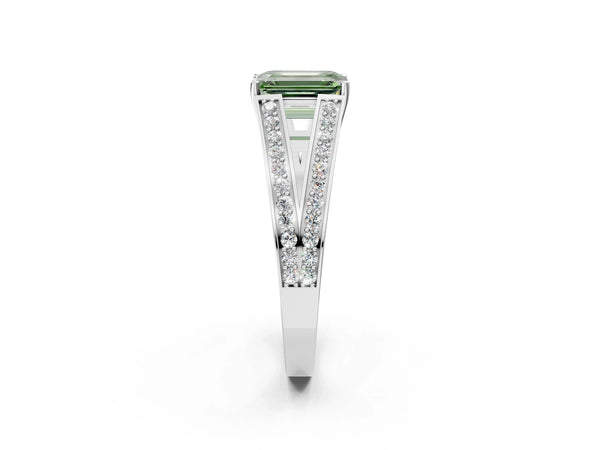 Platinum Emerald Cut Pave Split Shank Engagement Ring Setting for Fancy Green Center