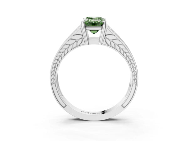 Platinum Emerald Cut Pave Split Shank Engagement Ring Setting for Fancy Green Center