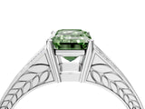 White gold Fancy Green Emerald Cut Diamond Split Shank Ring with Pavé Band and Four-Prong Setting_68