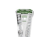 White gold Fancy Green Emerald Cut Diamond Split Shank Ring with Pavé Band and Four-Prong Setting_69