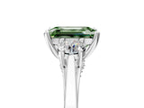 White gold Fancy Green Emerald Cut Diamond Three-Stone Engagement Ring with Prong Setting and Pavé Band_5