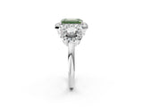 White gold Fancy Green Emerald Cut Diamond Three-Stone Halo Ring with Prong Setting and Pavé Accents_2