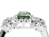 White gold Fancy Green Emerald Cut Diamond Three-Stone Halo Ring with Prong Setting and Pavé Accents_4