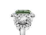 White gold Fancy Green Emerald Cut Diamond Three-Stone Halo Ring with Prong Setting and Pavé Accents_5