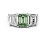 White gold Fancy Green Emerald Cut Diamond Three-Stone Ring with Channel Set Band and Four-Prong Setting_64