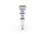 White gold Fancy Green Emerald Cut Diamond Three-Stone Ring with Channel Set Band and Four-Prong Setting_66