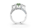 White gold Fancy Green Emerald Cut Diamond Three-Stone Ring with Channel Set Band and Four-Prong Setting_67