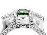 White gold Fancy Green Emerald Cut Diamond Three-Stone Ring with Channel Set Band and Four-Prong Setting_68