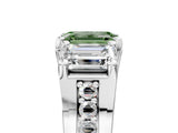 White gold Fancy Green Emerald Cut Diamond Three-Stone Ring with Channel Set Band and Four-Prong Setting_69