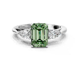 White gold Fancy Green Emerald Cut Diamond Three-Stone Ring with Pear  Side Stones and Prong Setting_108