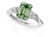 White gold Fancy Green Emerald Cut Diamond Three-Stone Ring with Pear  Side Stones and Prong Setting_109
