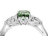 White gold Fancy Green Emerald Cut Diamond Three-Stone Ring with Pear  Side Stones and Prong Setting_112