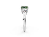 White gold Fancy Green Emerald Cut Diamond Three-Stone Ring with Prong Setting and Classic Band_125