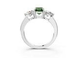 White gold Fancy Green Emerald Cut Diamond Three-Stone Ring with Prong Setting and Classic Band_126