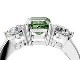White gold Fancy Green Emerald Cut Diamond Three-Stone Ring with Prong Setting and Classic Band_127