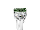 White gold Fancy Green Emerald Cut Diamond Three-Stone Ring with Prong Setting and Classic Band_128