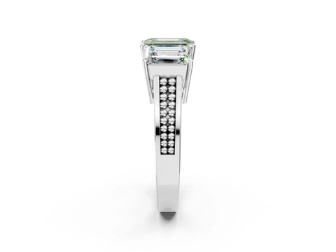 White gold Fancy Green Emerald Cut Diamond Three-Stone Ring with Prong Setting and Textured Band_14