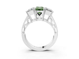 White gold Fancy Green Emerald Cut Diamond Three-Stone Ring with Prong Setting and Textured Band_15
