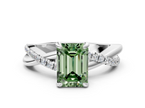 White gold Fancy Green Emerald  Cut Diamond Twist Band Solitaire with Prong Setting_53