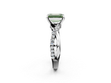 White gold Fancy Green Emerald  Cut Diamond Twist Band Solitaire with Prong Setting_55