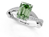 White gold Fancy Green Emerald  Cut Diamond Twisted Band Engagement Ring with Prong Setting_4