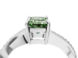 White gold Fancy Green Emerald  Cut Diamond Twisted Band Engagement Ring with Prong Setting_7