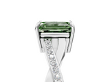 White gold Fancy Green Emerald  Cut Diamond Twisted Band Engagement Ring with Prong Setting_8