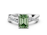 White gold Fancy Green Emerald  Cut Diamond Twisted Band with Pavé Setting and Four-Prong Setting_21