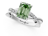 White gold Fancy Green Emerald  Cut Diamond Twisted Band with Pavé Setting and Four-Prong Setting_22