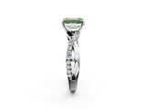 White gold Fancy Green Emerald  Cut Diamond Twisted Band with Pavé Setting and Four-Prong Setting_23