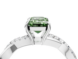 White gold Fancy Green Emerald  Cut Diamond Twisted Band with Pavé Setting and Four-Prong Setting_24