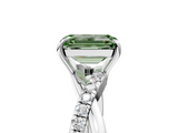 White gold Fancy Green Emerald  Cut Diamond Twisted Band with Pavé Setting and Four-Prong Setting_26