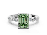 White gold Fancy Green Emerald  Cut Diamond Vine Band with Four-Prong Setting_88