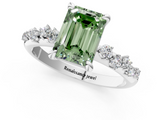 White gold Fancy Green Emerald  Cut Diamond Vine Band with Four-Prong Setting_89