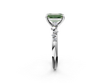 White gold Fancy Green Emerald  Cut Diamond Vine Band with Four-Prong Setting_90