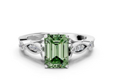 White gold Fancy Green Emerald  Cut Diamond with Milgrain Marquise and Bezel Accents on a Solitaire Band with Prong Setting_239