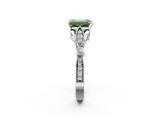 White gold Fancy Green Emerald  Cut Diamond with Milgrain Marquise and Bezel Accents on a Solitaire Band with Prong Setting_241