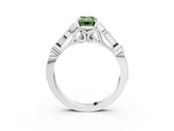 White gold Fancy Green Emerald  Cut Diamond with Milgrain Marquise and Bezel Accents on a Solitaire Band with Prong Setting_242
