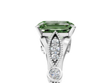 White gold Fancy Green Emerald  Cut Diamond with Milgrain Marquise and Bezel Accents on a Solitaire Band with Prong Setting_243