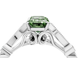 White gold Fancy Green Emerald  Cut Diamond with Milgrain Marquise and Bezel Accents on a Solitaire Band with Prong Setting_243