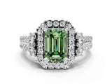 White gold Fancy Green Emerald  Cut Double Halo Diamond Engagement Ring with Pave Band and Four-Prong Setting_55