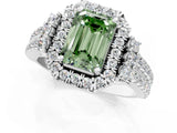 White gold Fancy Green Emerald  Cut Double Halo Diamond Engagement Ring with Pave Band and Four-Prong Setting_56