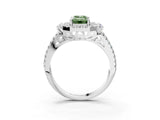 White gold Fancy Green Emerald  Cut Double Halo Diamond Engagement Ring with Pave Band and Four-Prong Setting_58