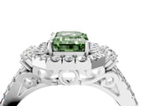 White gold Fancy Green Emerald  Cut Double Halo Diamond Engagement Ring with Pave Band and Four-Prong Setting_59